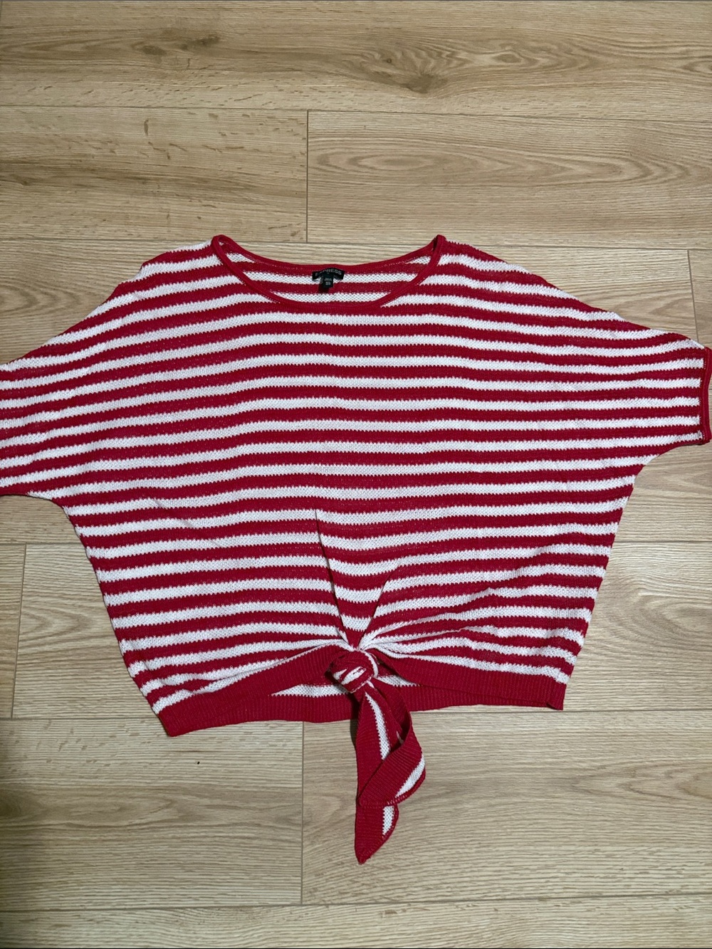 Express Red and White Striped Tie-Front Lightweight Sweater Top